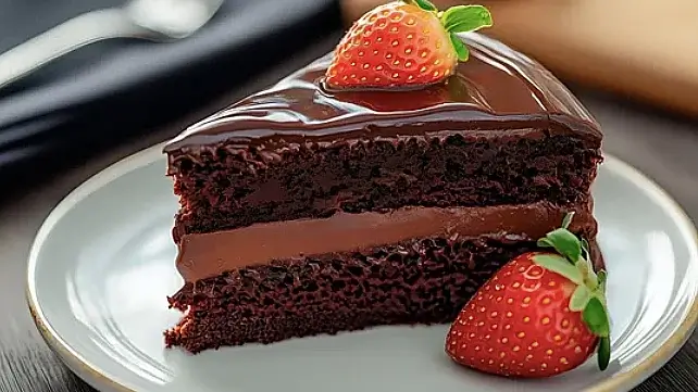 Almond flour chocolate cake with a strawberry on top