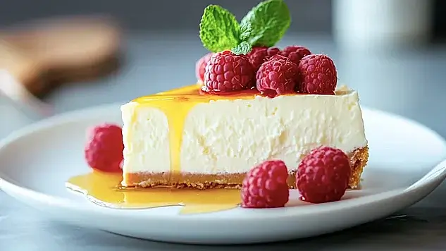 Greek yogurt cheesecake with raspberry topping